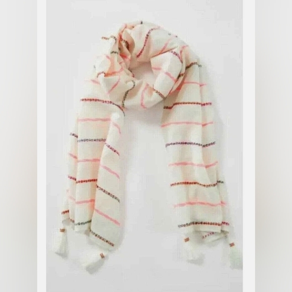 J. Jill Multi Color Cream Textured Striped Bohemian Scarf Made In India NEW - Picture 1 of 8